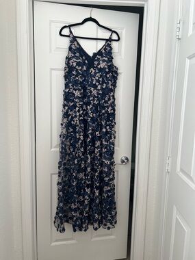Xscape Navy Maxi Dress with Ivory Floral Appliqué - Offers accepted